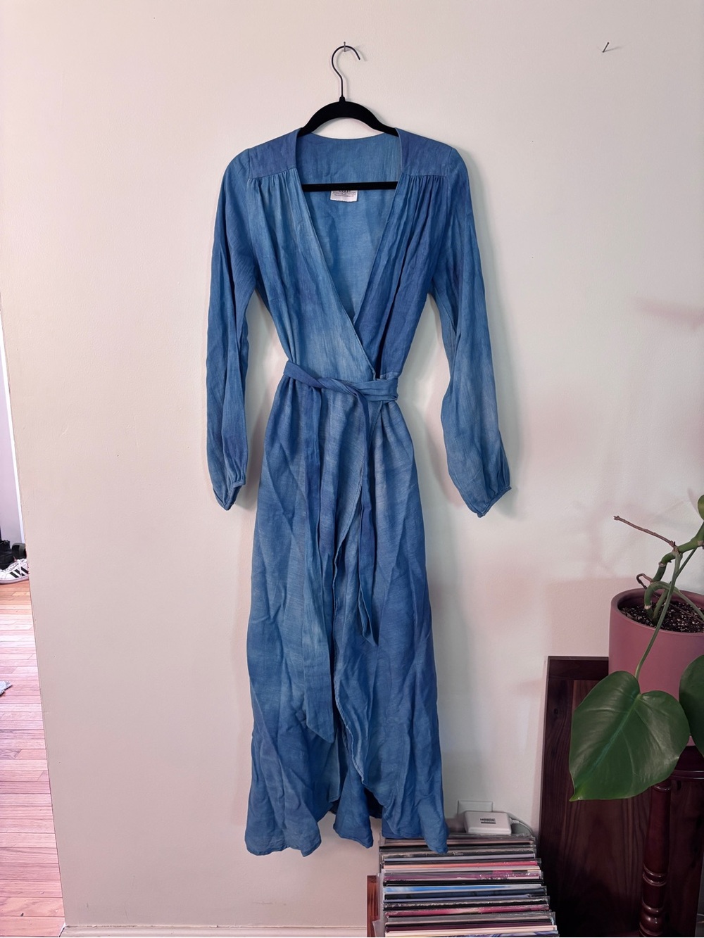 Blue Wrap Maxi Dress with Tie Waist